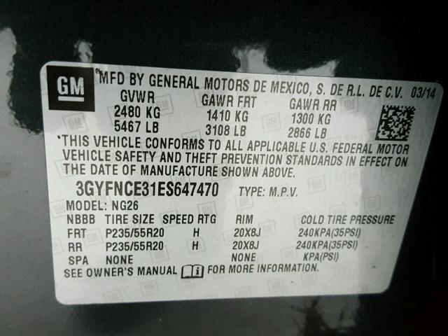 3GYFNCE31ES647470 - 2014 CADILLAC SRX PERFOR 灰色 照片 10