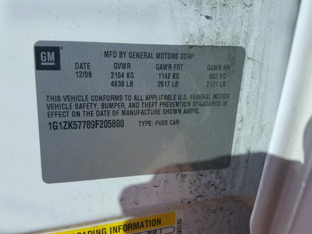 1G1ZK57789F205800 - 2009 CHEVROLET MALIBU LTZ 白色 照片 10