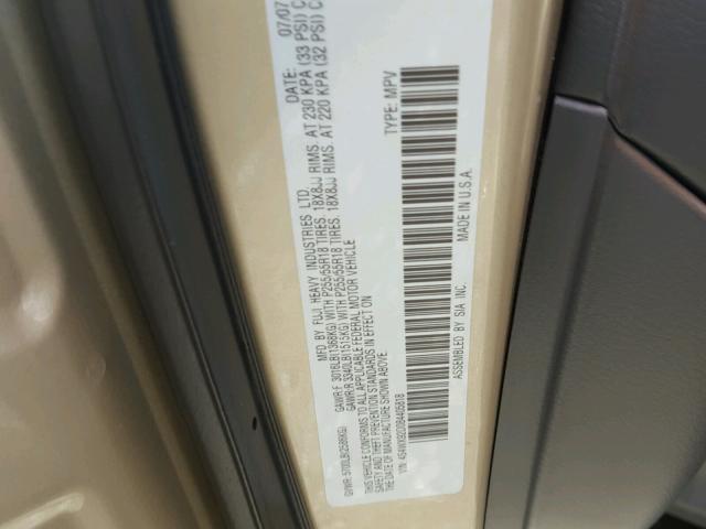 4S4WX92D084405818 - 2008 SUBARU TRIBECA LI 金色 照片 10