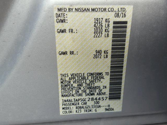 1N4AL3AP5GC284457 - 2016 NISSAN ALTIMA 2.5 SILVER photo 10