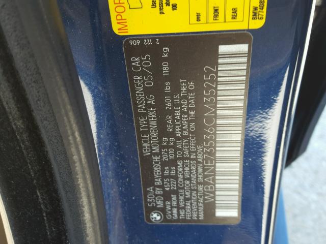 WBANE73536CM35252 - 2006 BMW 530 I BLUE photo 10