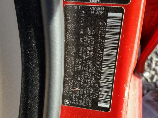 WBAEW53463PG20783 - 2003 BMW 330 XI Rouge photo 10
