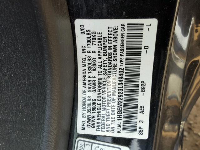 1HGEM22923L049402 - 2003 HONDA CIVIC EX 黑色 照片 10