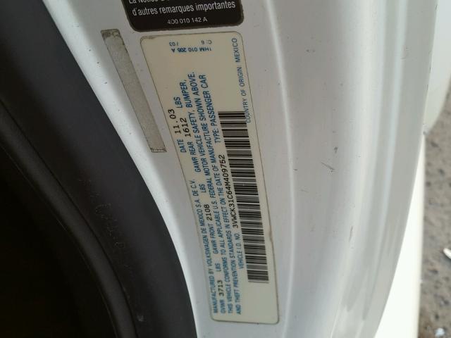 3VWCK31C64M409752 - 2004 VOLKSWAGEN NEW BEETLE თეთრი ფოტო 10