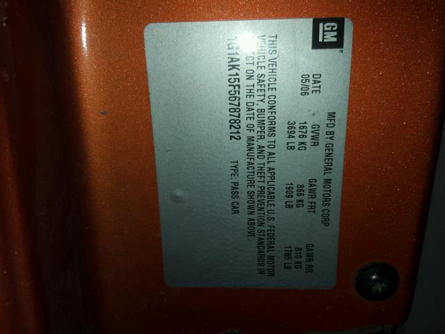 1G1AK15F567878212 - 2006 CHEVROLET COBALT LS ORANGE photo 10