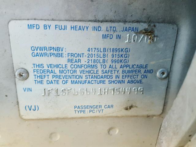 JF1SF65641H754499 - 2001 SUBARU FORESTER S ვერცხლისფერი ფოტო 10