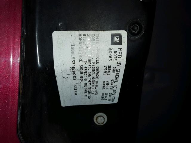 1G8AL55B46Z107537 - 2006 SATURN ION LEVEL MAROON photo 10