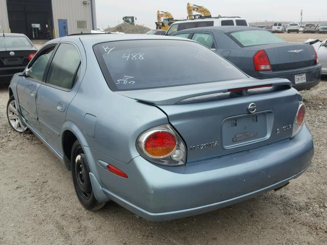 JN1DA31A72T306320 - 2002 NISSAN MAXIMA GLE BLUE photo 3