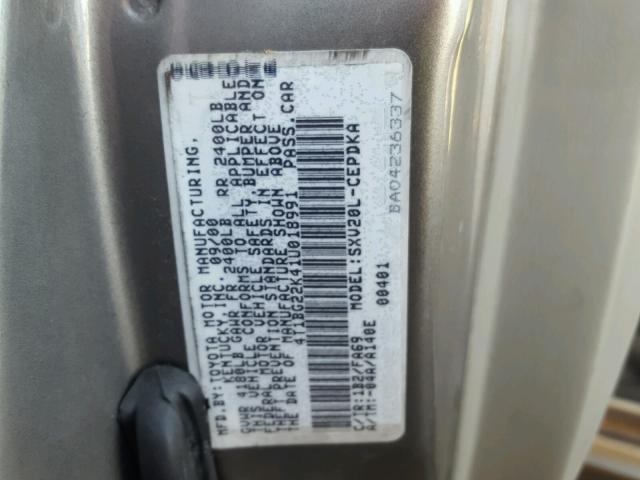 4T1BG22K41U018991 - 2001 TOYOTA CAMRY CE GRAY photo 10