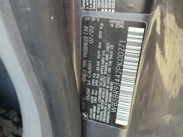 WBSBR93442PK00271 - 2002 BMW M3 GRAY photo 10