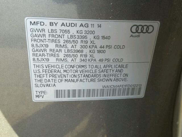 WA1CMAFE1FD012213 - 2015 AUDI Q7 TDI GRAY photo 10