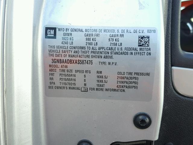 3GNBAADBXAS587476 - 2010 CHEVROLET HHR LS SILVER photo 10