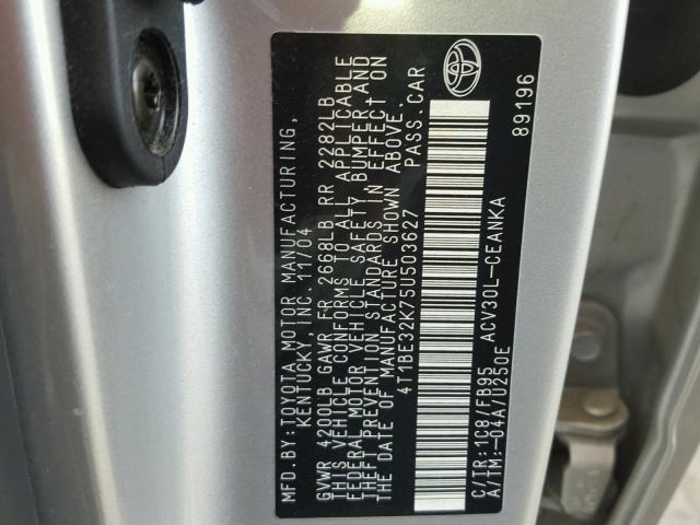 4T1BE32K75U503627 - 2005 TOYOTA CAMRY LE SILVER photo 10