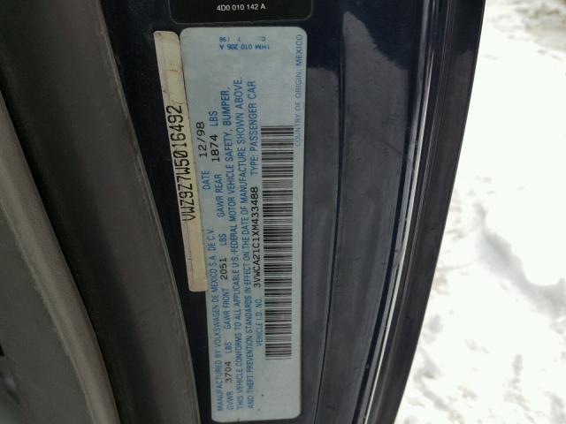 3VWCA21C1XM433488 - 1999 VOLKSWAGEN NEW BEETLE 蓝色 照片 10