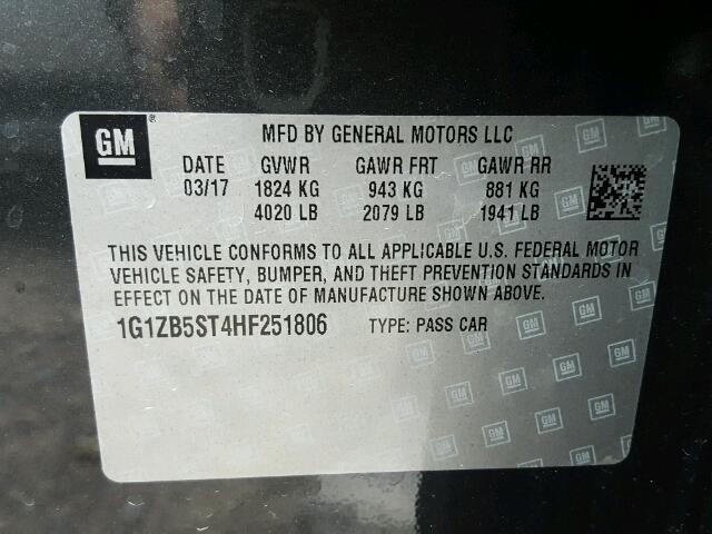 1G1ZB5ST4HF251806 - 2017 CHEVROLET MALIBU LS ნაცრისფერი ფოტო 10