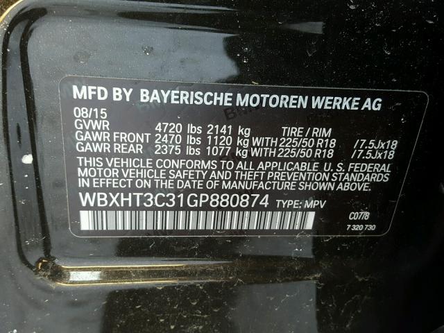 WBXHT3C31GP880874 - 2016 BMW X1 XDRIVE2 BLACK photo 10