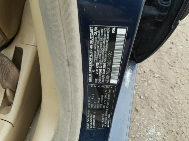 WDBJF70J31X057997 - 2001 MERCEDES-BENZ E 430 BLUE photo 10