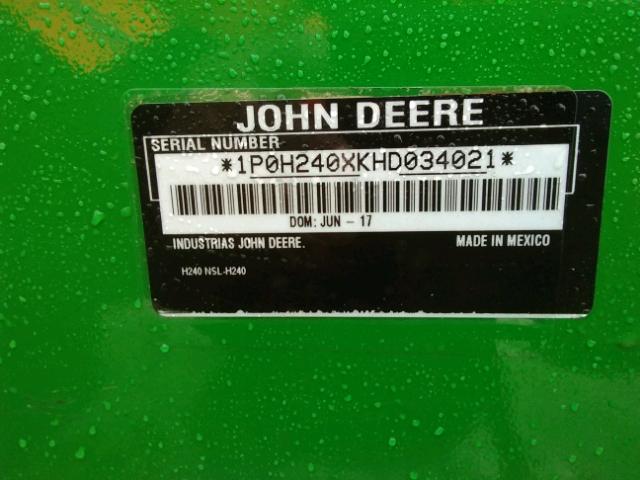 1P0H240XKHD034021 - 2017 JOHN DEERE H240 GREEN photo 10