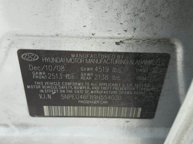 5NPEU46F89H554030 - 2009 HYUNDAI SONATA SE SILVER photo 10