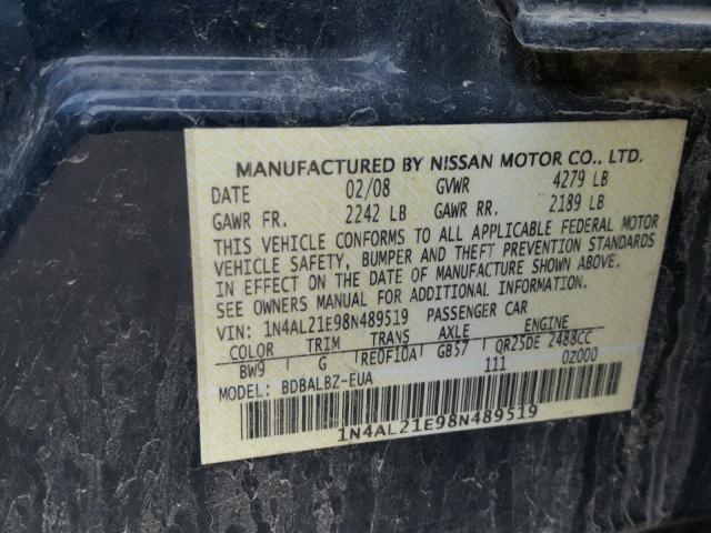 1N4AL21E98N489519 - 2008 NISSAN ALTIMA 2.5 BLUE photo 10