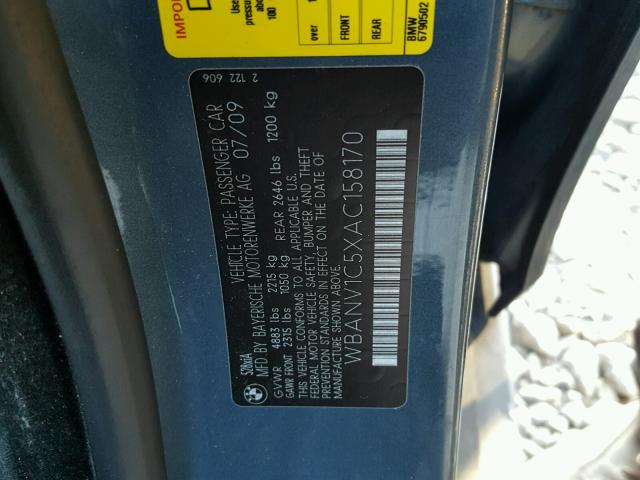 WBANV1C5XAC158170 - 2010 BMW 528 XI GRAY photo 10