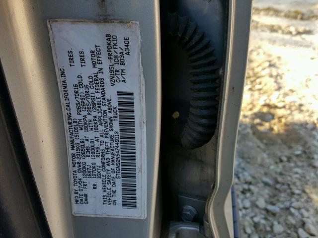 5TEGN92N54Z449113 - 2004 TOYOTA TACOMA DOU SILVER photo 10