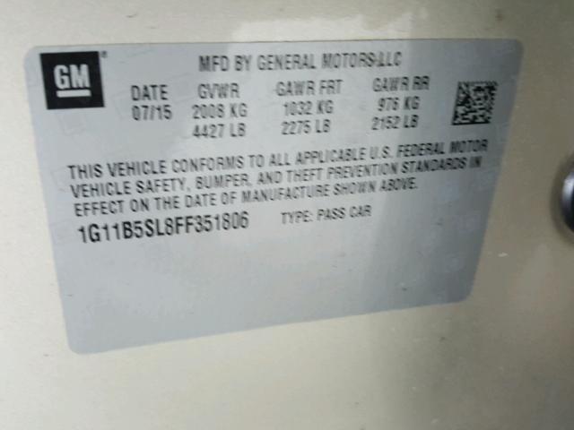 1G11B5SL8FF351806 - 2015 CHEVROLET MALIBU LS GOLD photo 10