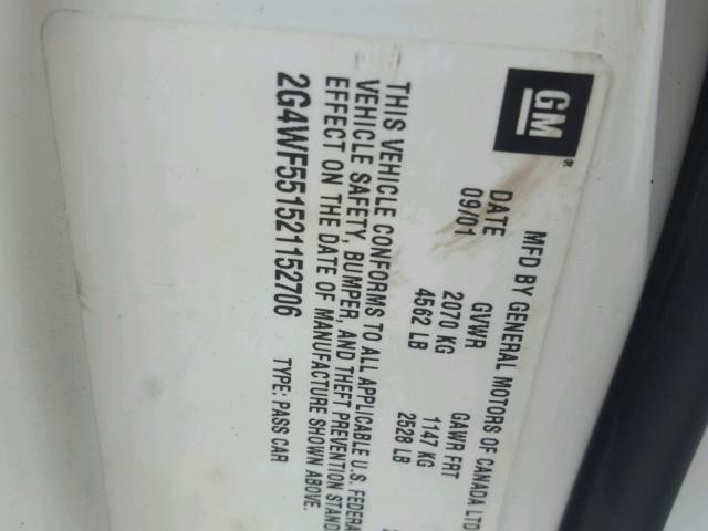 2G4WF551521152706 - 2002 BUICK REGAL GS WHITE photo 10