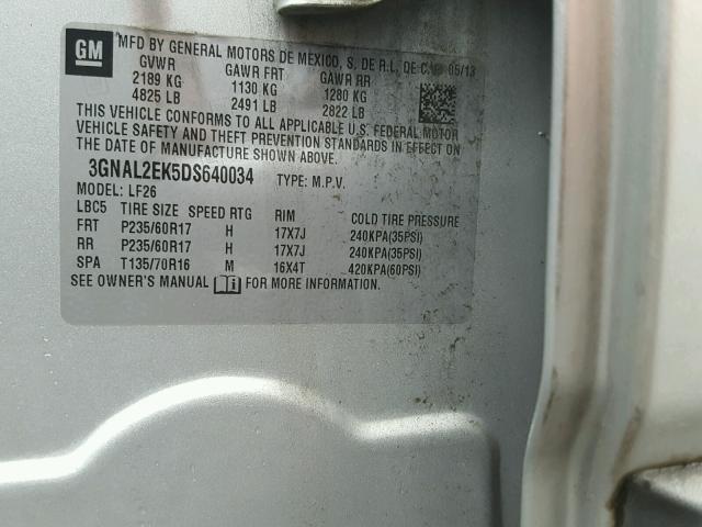3GNAL2EK5DS640034 - 2013 CHEVROLET CAPTIVA LS 银色 照片 10