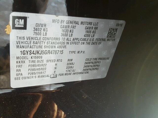 1GYS4JKJ5GR478715 - 2016 CADILLAC ESCALADE E BLACK photo 10