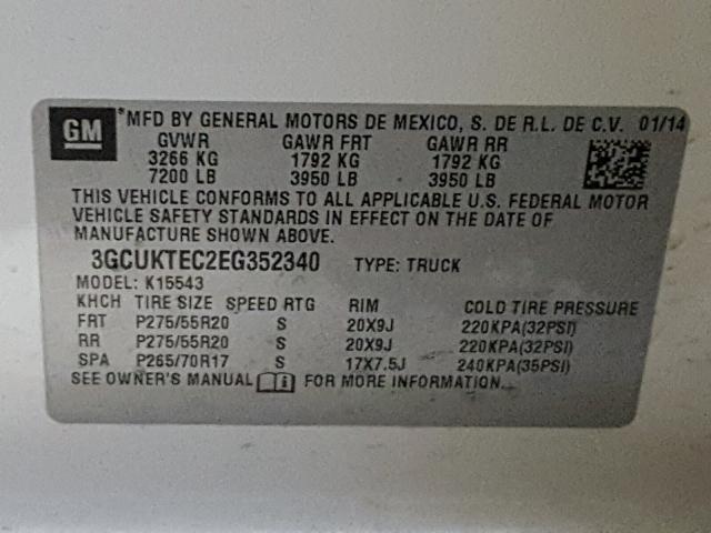 3GCUKTEC2EG352340 - 2014 CHEVROLET SILVERADO WHITE photo 10