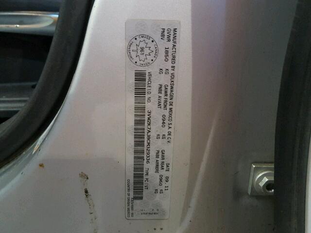 3VW2K7AJ8CM329336 - 2012 VOLKSWAGEN JETTA BASE SILVER photo 10