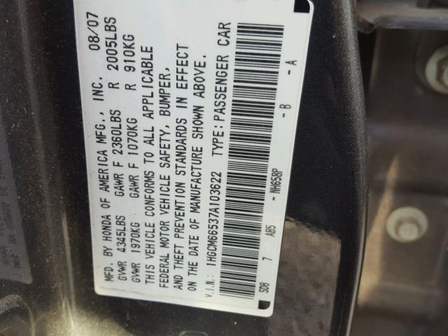 1HGCM66537A103622 - 2007 HONDA ACCORD EX GRAY photo 10