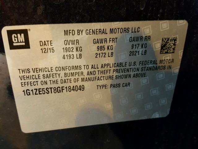 1G1ZE5ST8GF184049 - 2016 CHEVROLET MALIBU LT Mavi foto 10