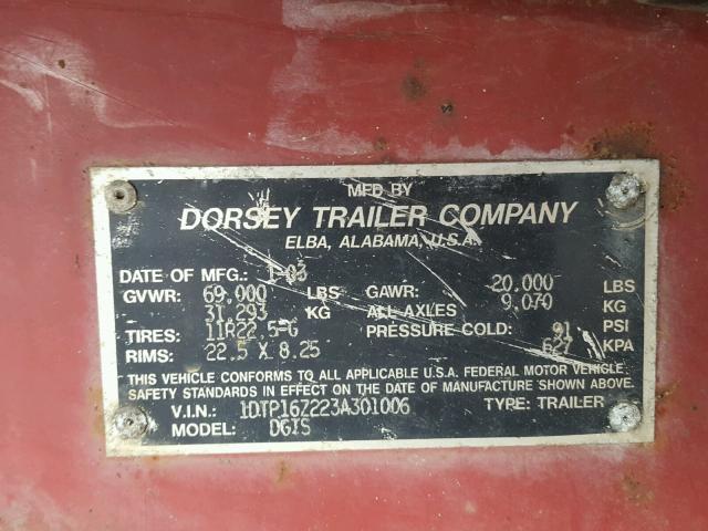 1DTP16Z223A301006 - 2003 ALLOY TRAILER TRAILER RED photo 10