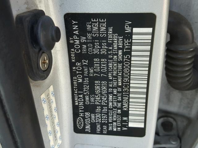 KM8NU13C19U080075 - 2009 HYUNDAI VERACRUZ G SILVER photo 10