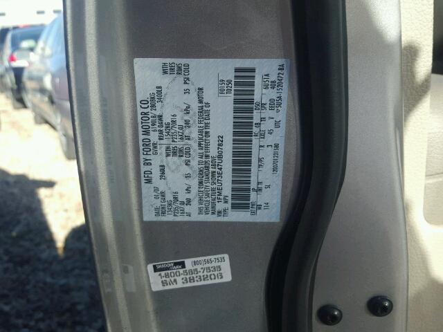 1FMEU73E47UB07822 - 2007 FORD EXPLORER X GRAY photo 10