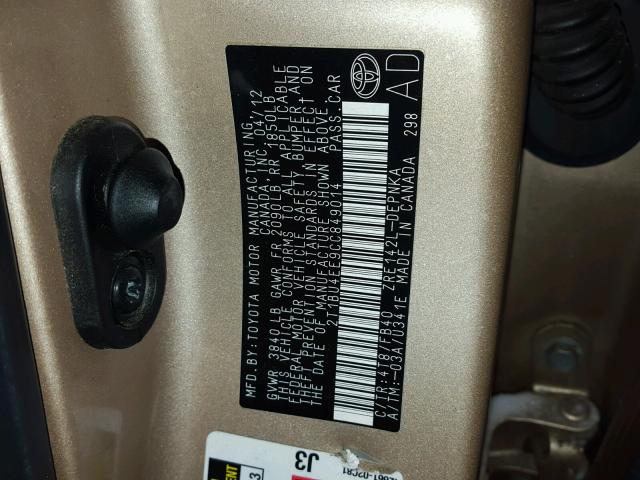 2T1BU4EE9CC849014 - 2012 TOYOTA COROLLA BA GOLD photo 10