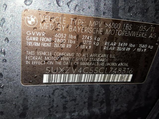 5UXZV4C55CL748316 - 2012 BMW X5 XDRIVE3 Қара фото 10