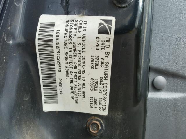 1G8AJ52F94Z225562 - 2004 SATURN ION LEVEL BLACK photo 10