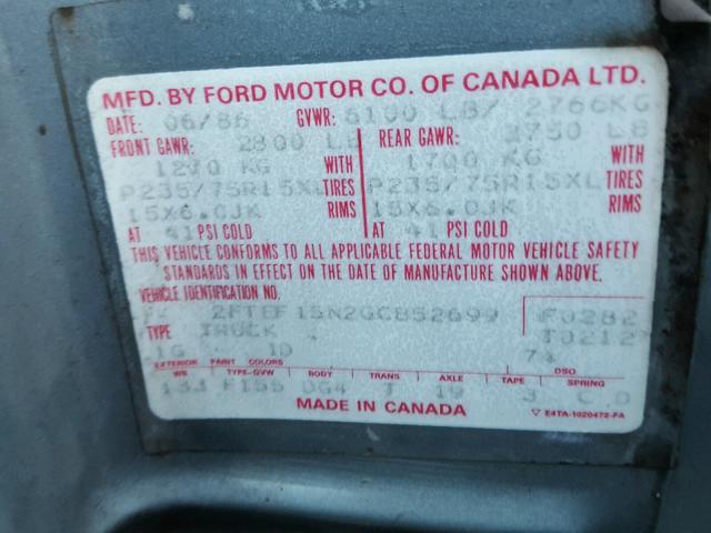 2FTEF15N2GCB52699 - 1986 FORD F150 GRAY photo 10