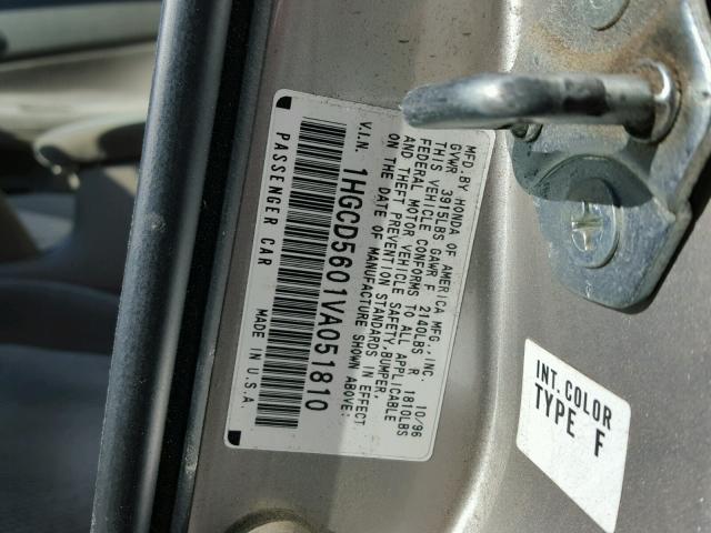 1HGCD5601VA051810 - 1997 HONDA ACCORD SE TAN photo 10