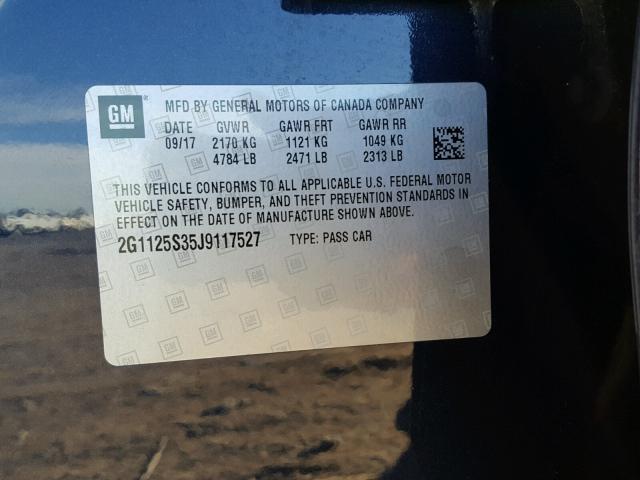 2G1125S35J9117527 - 2018 CHEVROLET IMPALA PRE ლურჯი ფოტო 10