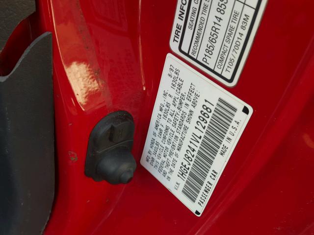 1HGEJ8241VL129681 - 1997 HONDA CIVIC EX RED photo 10