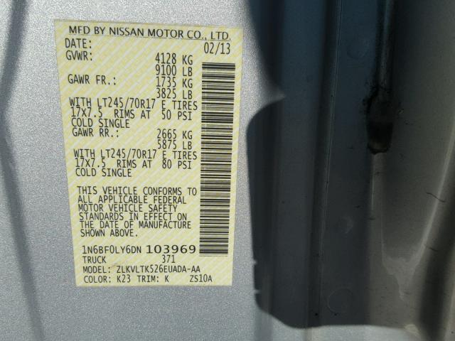 1N6BF0LY6DN103969 - 2013 NISSAN NV 2500 SILVER photo 10