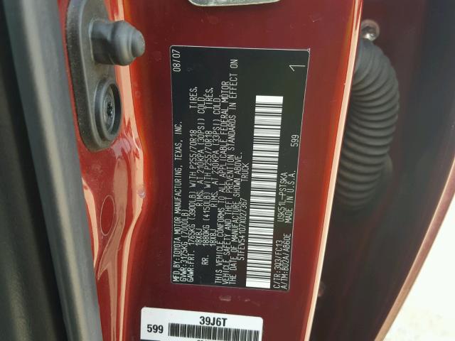 5TFEV54107X027367 - 2007 TOYOTA TUNDRA CRE RED photo 10