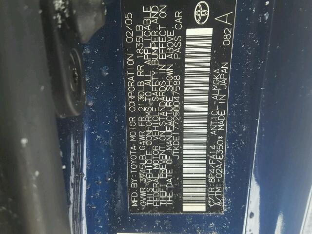 JTKDE177250047588 - 2005 TOYOTA SCION TC 蓝色 照片 10