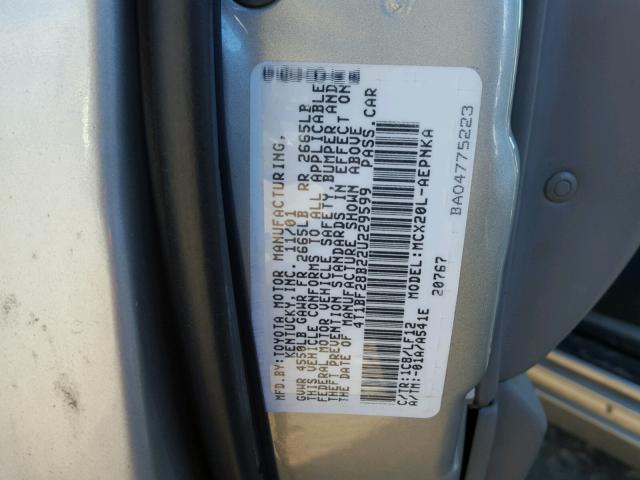 4T1BF28B22U229599 - 2002 TOYOTA AVALON XL GRAY photo 10