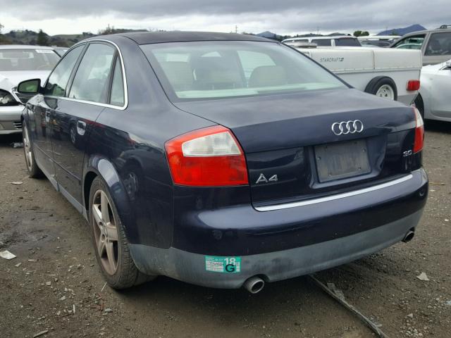 WAUJT68E52A309083 - 2002 AUDI A4 3.0 BLUE photo 3