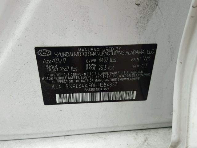 5NPE34AF0HH584857 - 2017 HYUNDAI SONATA SPO WHITE photo 10